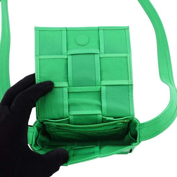Bottega Veneta Candy Cassette Shoulder Bag, Calf Leather, 667048, Green, Hand...